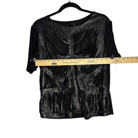 Boundary & Co. Black Fringe Top With Faux Leather Panels Size L - Picture 9 of 9